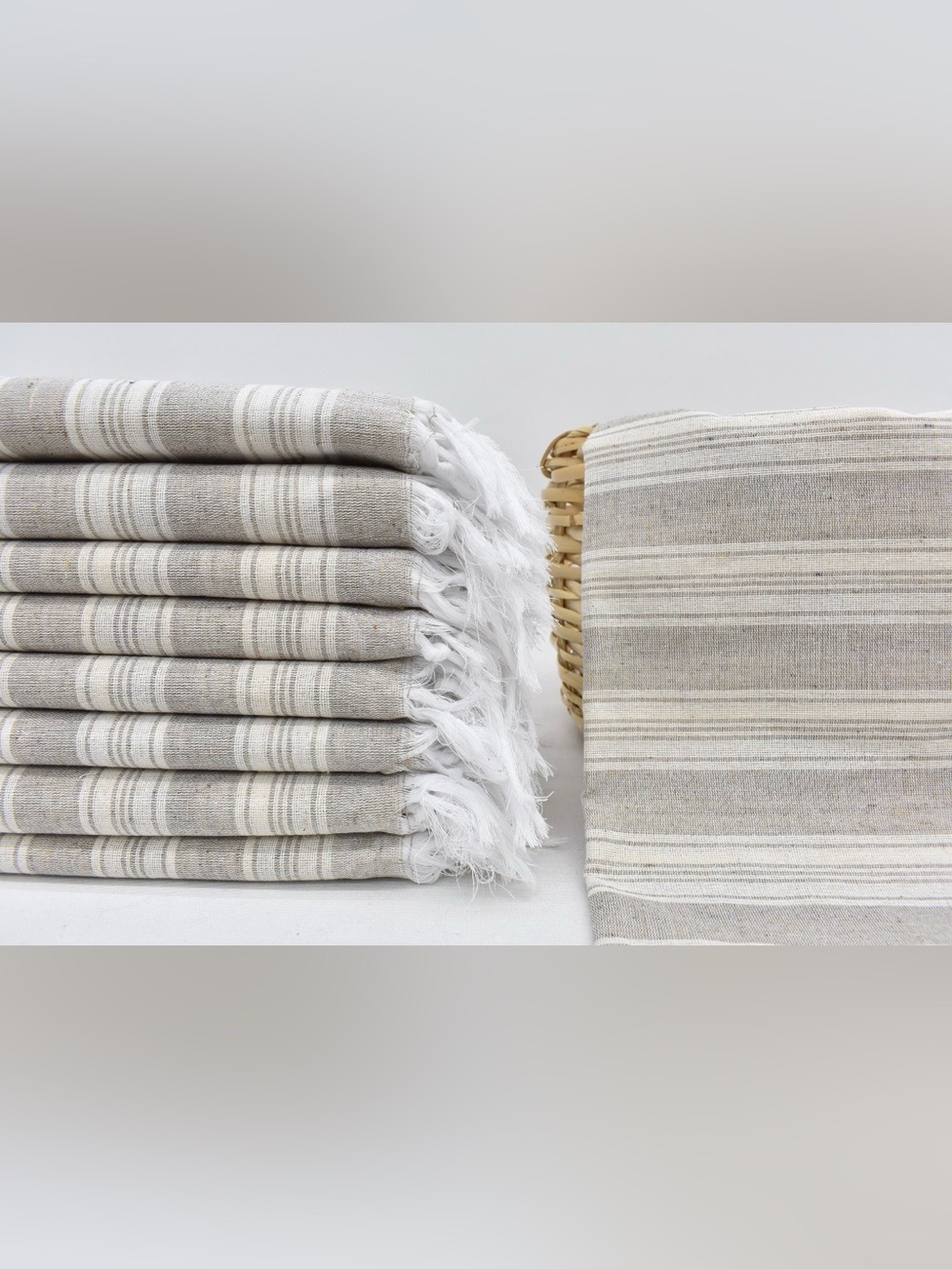 NWT 100% Cotton Turkish Towel Beige Stripe Boho